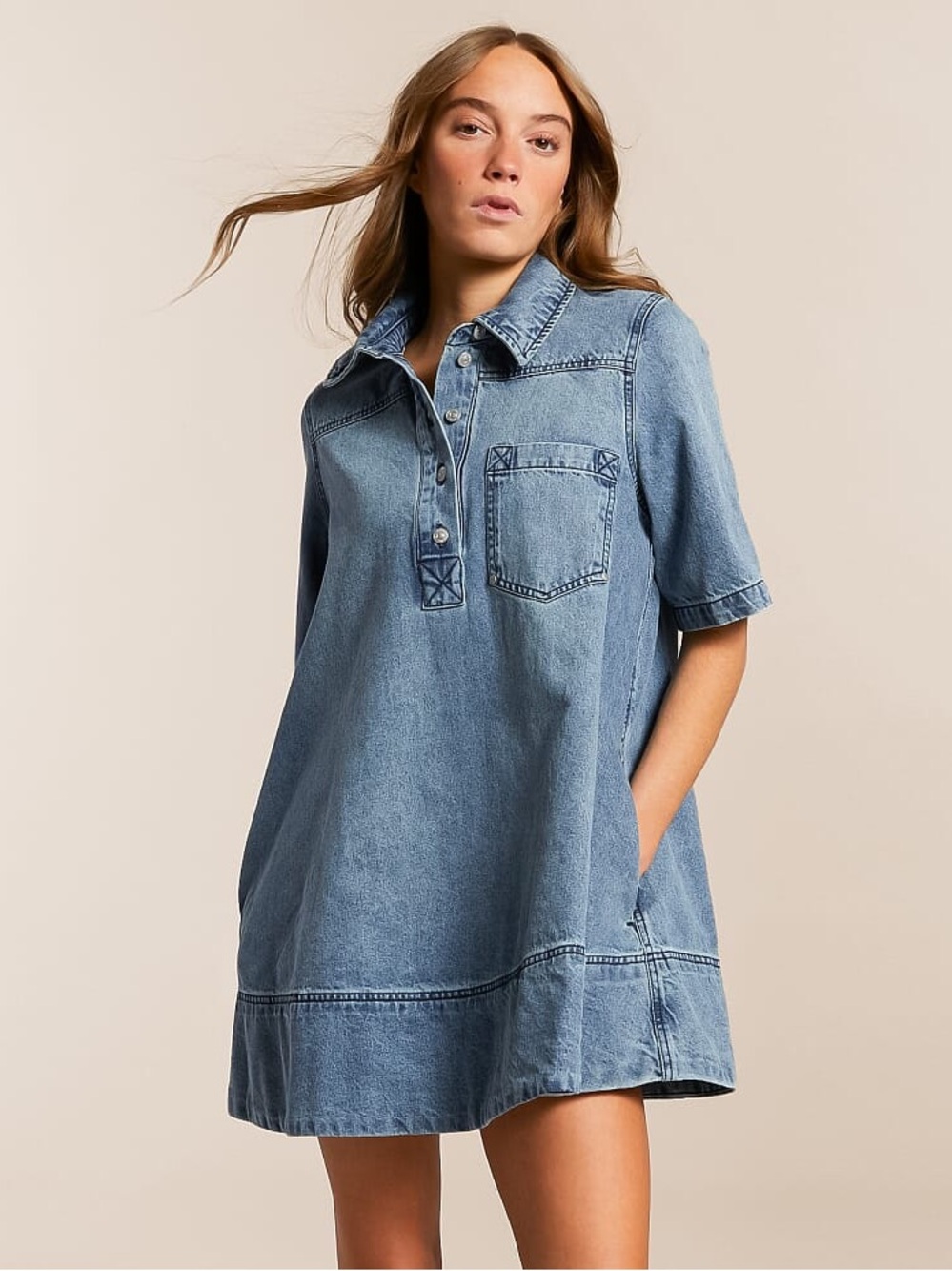 FREE PEOPLE Remino Mini Denim Henley Dress Size